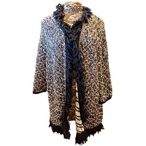 Lane‎ Bryant Marled Knit Fringe Trim Open Front Cardigan Sweater 18/20 Office